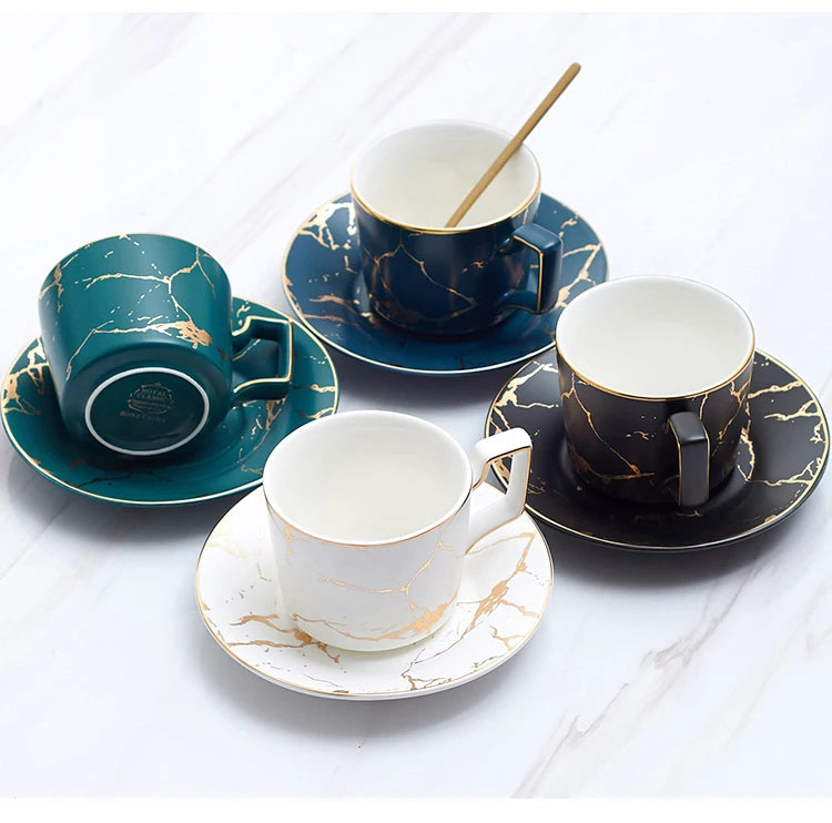 Marble Ceramic Coffee Cup Saucer Spoon Set 200ml Nordic Tea Cup Matt Porcelain Tea Set Advanced Teacup Cafe Espresso Cup.