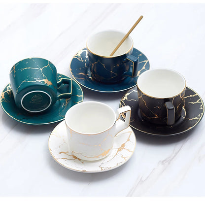 Marble Ceramic Coffee Cup Saucer Spoon Set 200ml Nordic Tea Cup Matt Porcelain Tea Set Advanced Teacup Cafe Espresso Cup.