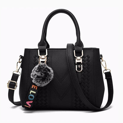 Embroidery Messenger Bags Women Leather Handbags Bags for Women Sac a Main Ladies hair ball Hand Bag.