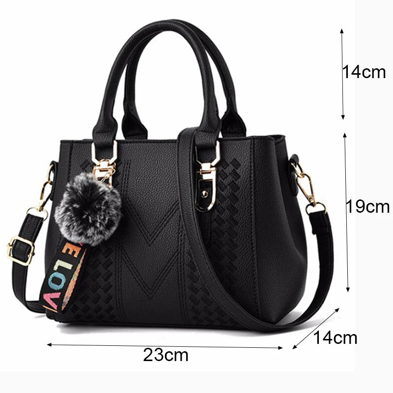 Embroidery Messenger Bags Women Leather Handbags Bags for Women Sac a Main Ladies hair ball Hand Bag.