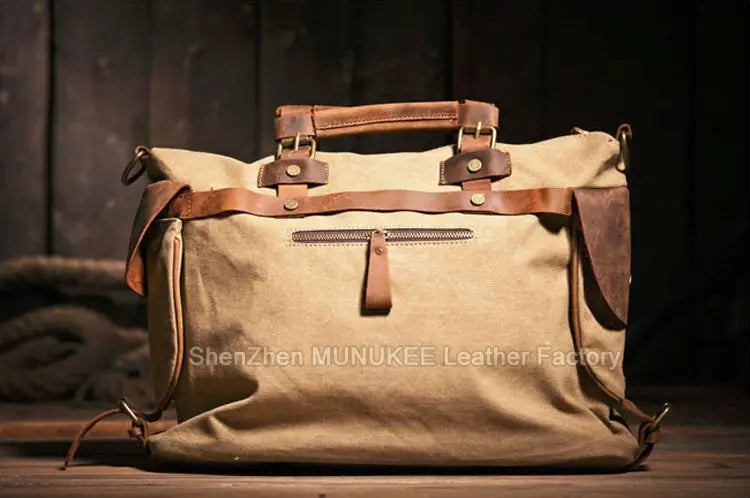 Vintage Military Canvas + Echtes Leder Herren Umhängetasche Sling Umhängetasche Tote Handtasche Herren Canvas Messenger Bag Freizeit