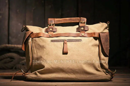 Vintage Military Canvas + Echtes Leder Herren Umhängetasche Sling Umhängetasche Tote Handtasche Herren Canvas Messenger Bag Freizeit