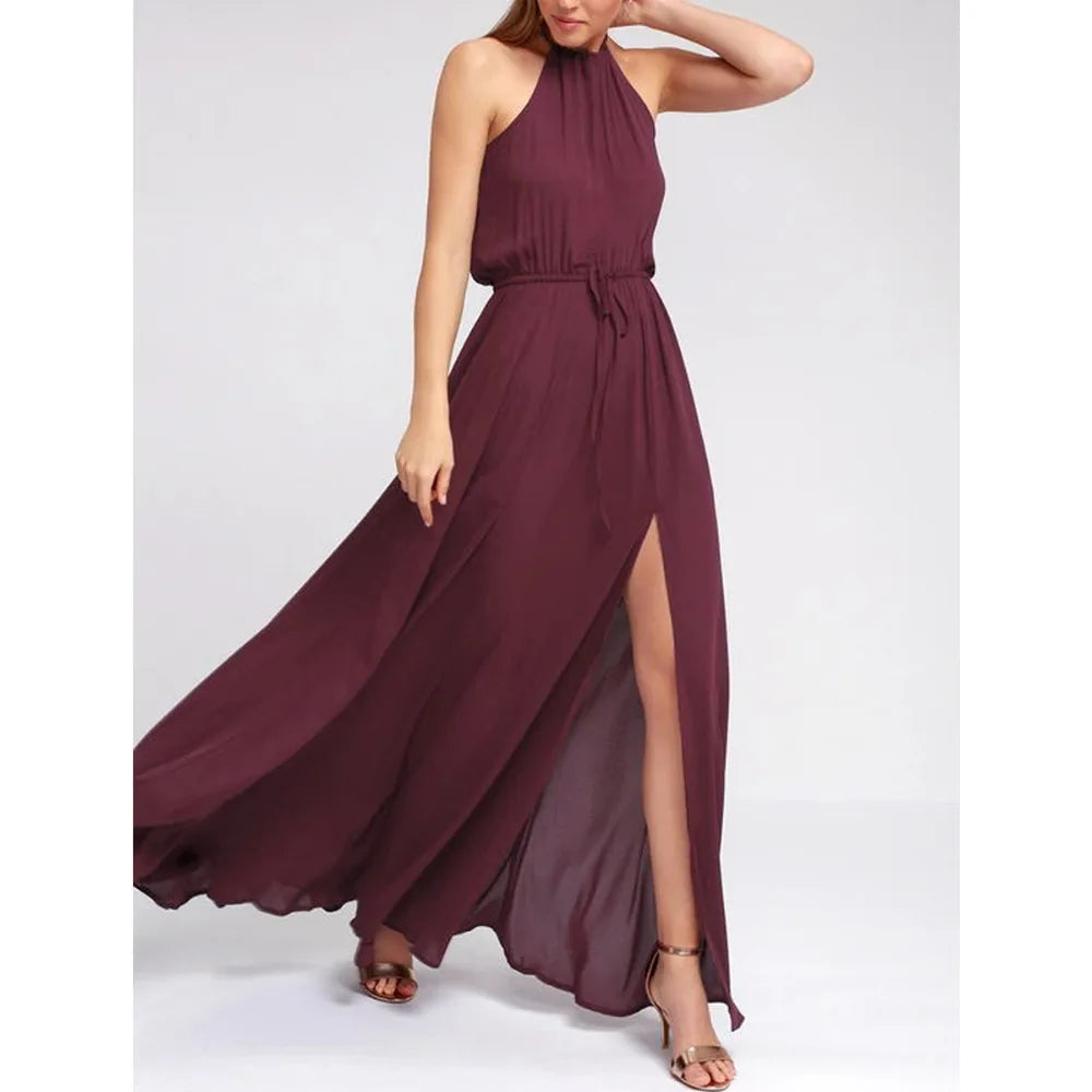 2025 sommer Maxi Lange Party Kleid Frauen Neckholder Vintage Ärmellose Hohe Split Boho Kleid 2XL Größe Sexy Strand Kleid Vestido.