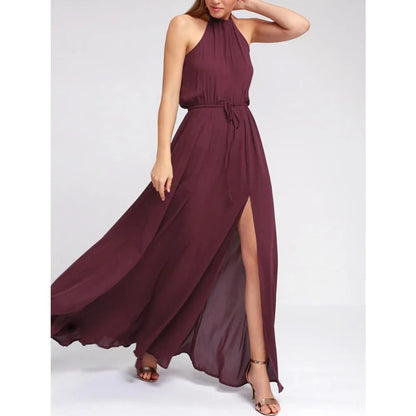 2025 sommer Maxi Lange Party Kleid Frauen Neckholder Vintage Ärmellose Hohe Split Boho Kleid 2XL Größe Sexy Strand Kleid Vestido.