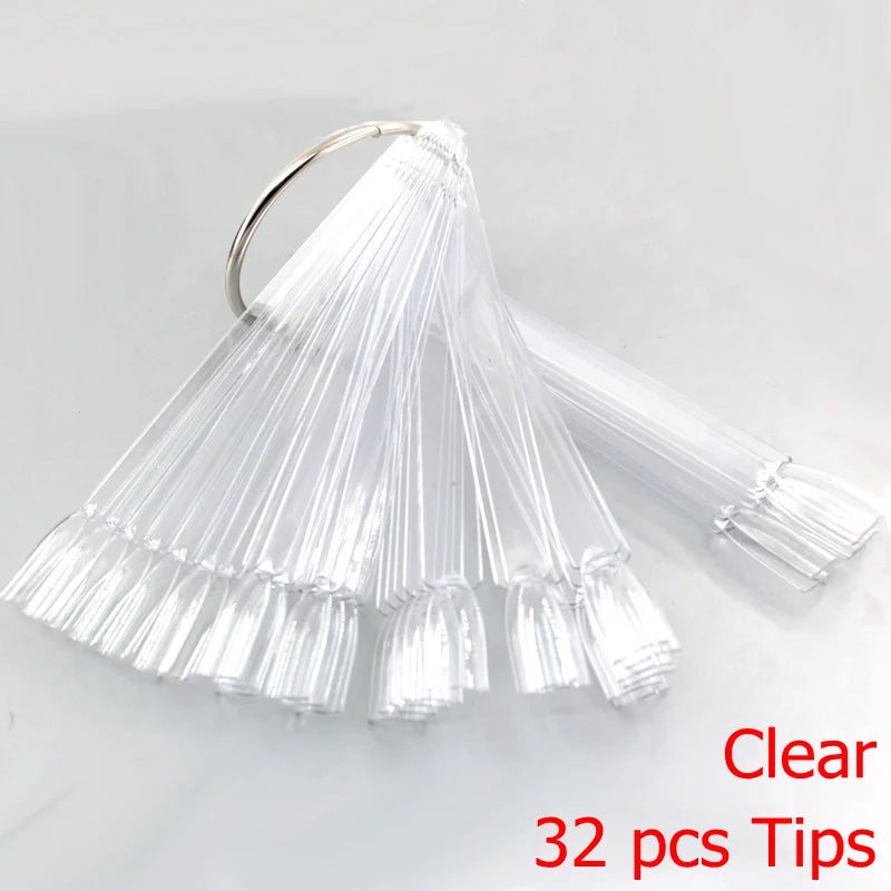 False Nail Tips fan Nature Clear Black 12/24/32/50 pcs/set Finger Full Card Nail Art Display Practice Polish all for Manicure.