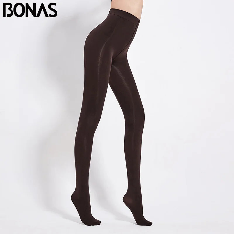 BONAS 80D Women Spring Tights High Elastic Solid  Autumn Pantyhose Women Sexy Slim Legins Female Tights Plus Size collant Femme