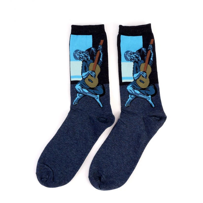 Autumn winter Retro Women Art Van Gogh Mural World Famous Oil Painting Series Men Socks Funny Socks.