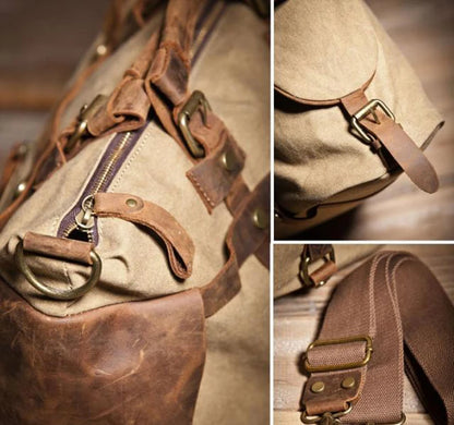 Vintage Military Canvas + Echtes Leder Herren Umhängetasche Sling Umhängetasche Tote Handtasche Herren Canvas Messenger Bag Freizeit.