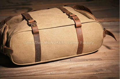 Vintage Military Canvas + Echtes Leder Herren Umhängetasche Sling Umhängetasche Tote Handtasche Herren Canvas Messenger Bag Freizeit