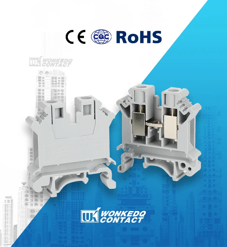 10 Stück UK 10N DIN-Schienenklemmenblock mit Schraubenzug, 10 mm Kabelstecker, mehrfarbig, Universaldraht, elektrischer Steckverbinder UK10N.