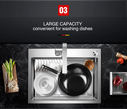 Kitchen sink lead-free handmade brushed 304 stainless steel 3mm thickness single bowl large size kitchen sink