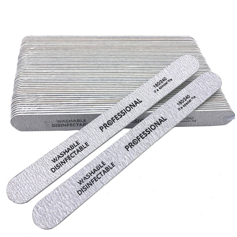 100pcs Professional Wooden Nail File Emery Board Strong Thick 180/240 Grit for UV Gel Polish Manicure Acrylic Supplies Tool Set.