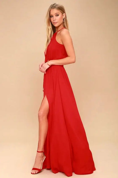 2025 sommer Maxi Lange Party Kleid Frauen Neckholder Vintage Ärmellose Hohe Split Boho Kleid 2XL Größe Sexy Strand Kleid Vestido.