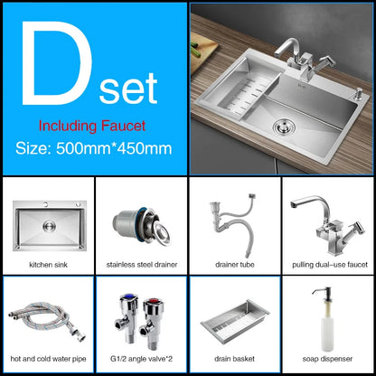 Kitchen sink lead-free austenitic handmade brushed 304 stainless steel 3mm thickness single bowl kitchen sink