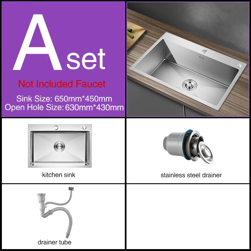 Kitchen sink lead-free handmade brushed 304 stainless steel 3mm thickness single bowl large size kitchen sink