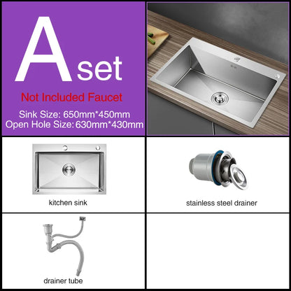 Kitchen sink lead-free handmade brushed 304 stainless steel 3mm thickness single bowl large size kitchen sink