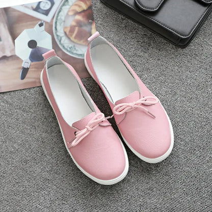 WOIZGIC Women Students Gril Female Genuine Leather White Shoes Flats Platform Lace Up Korean Casual Vulcanized Shoes FEZ-173