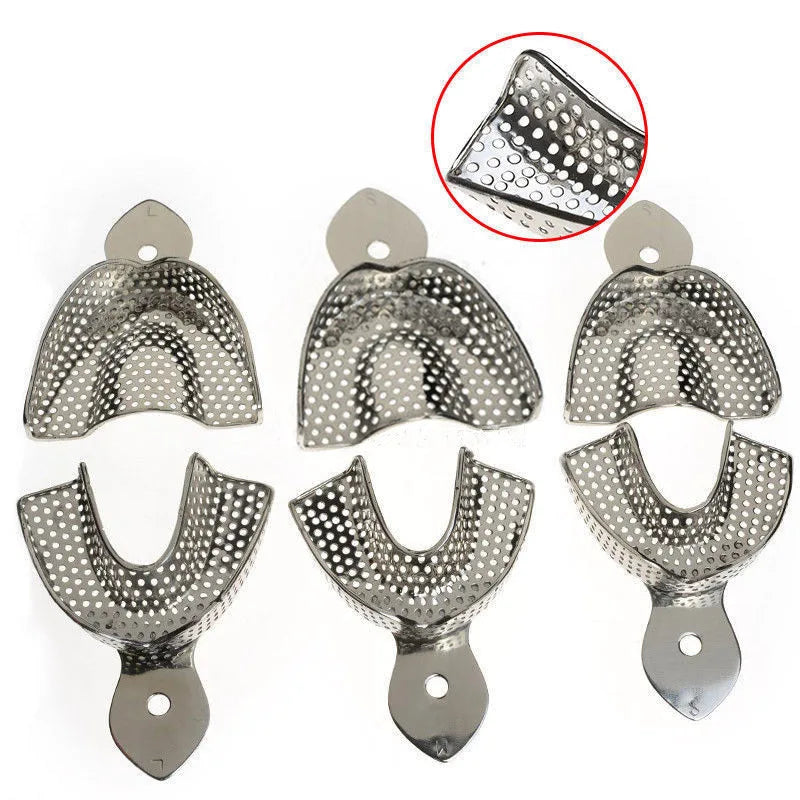 1 Set Dental Lab Equipment L/M/S Size Upper Lower Stainless Steel Impression Trays For Dental Lab.