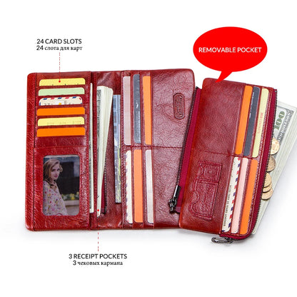 Contact's 100% Genuine Leather Wallet Women Long Coin Purse Hasp Design Clutch Bags Name Engraving Card Holder Wallets Cartera.