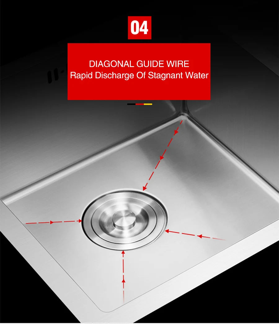 Kitchen sink lead-free austenitic handmade brushed 304 stainless steel 3mm thickness single bowl kitchen sink