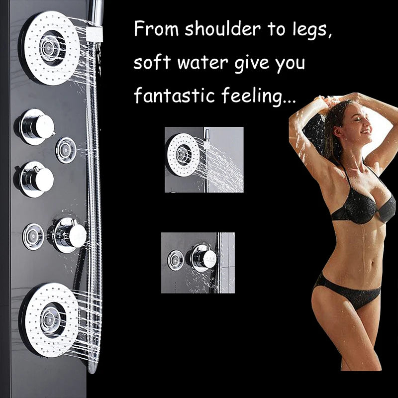 LED Light Bathroom Shower Faucet Set LED Rainfall Shower Panel System Bathtub Water Mixer Tap Massage SPA Temperature Screen