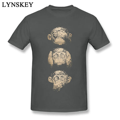 Wise Monkeys Funky T Shirt For Man Retro Painting Tees Top Cotton Fabric Short Sleeve Teens Customize.