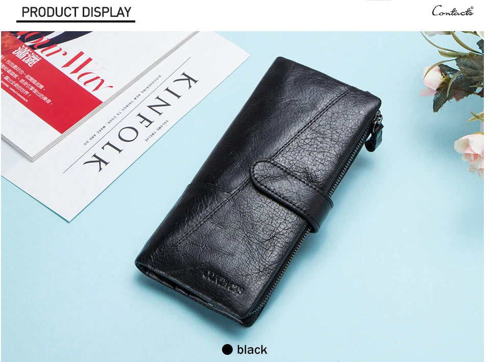 Contact's New Genuine Leather Wallet Fashion Coin Purse For Ladies Women Long Clutch Wallets With Cell Phone Bags Card Holder.