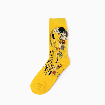 Autumn winter Retro Women Art Van Gogh Mural World Famous Oil Painting Series Men Socks Funny Socks.