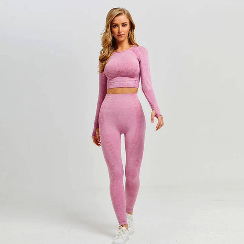 Women Seamless Yoga Set Fitness Clothing Sportswear Woman Gym Leggings Push up legging Cropped Shirts Sports Suits.