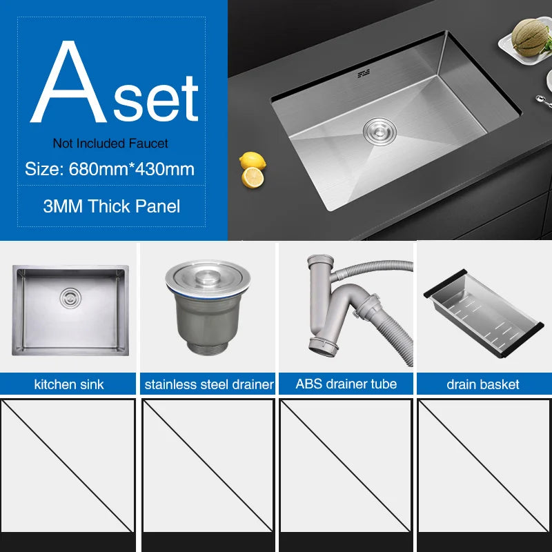 Large Size Single Kitchen Sink Handmade Brushed 304 Stainless Steel 3mm Thickness Single Bowl Bar Counter Kitchen Kinks