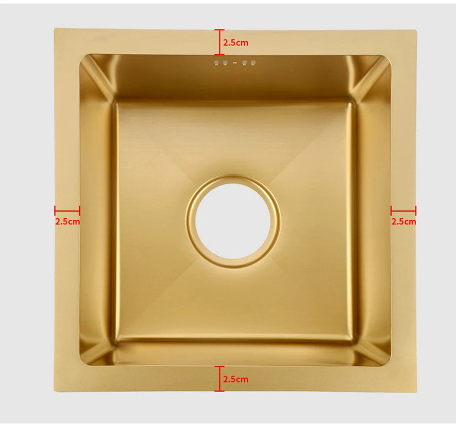 SUS 304 Stainless Steel Luxury Gold Nanometer Island Kitchen Sink Manual Single Bar Counter Mini Kitchen Sinks