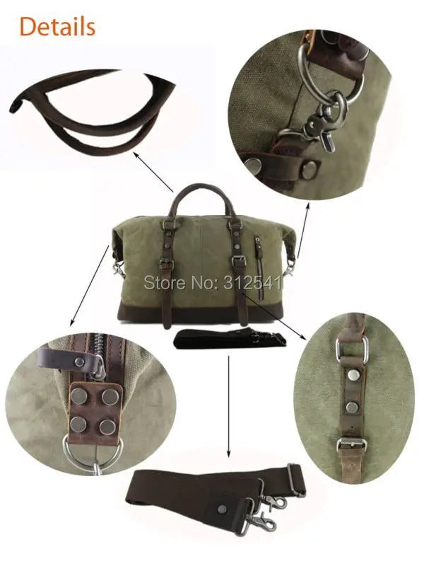 Vintage military Leinwand Leder männer reisetaschen Tragen auf Gepäck taschen Männer Duffel taschen reise tote große wochenende Tasche Übernachtung
