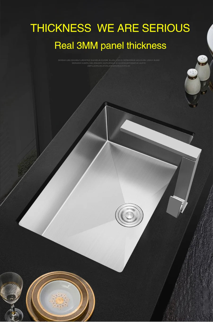 Large Size Single Kitchen Sink Handmade Brushed 304 Stainless Steel 3mm Thickness Single Bowl Bar Counter Kitchen Kinks