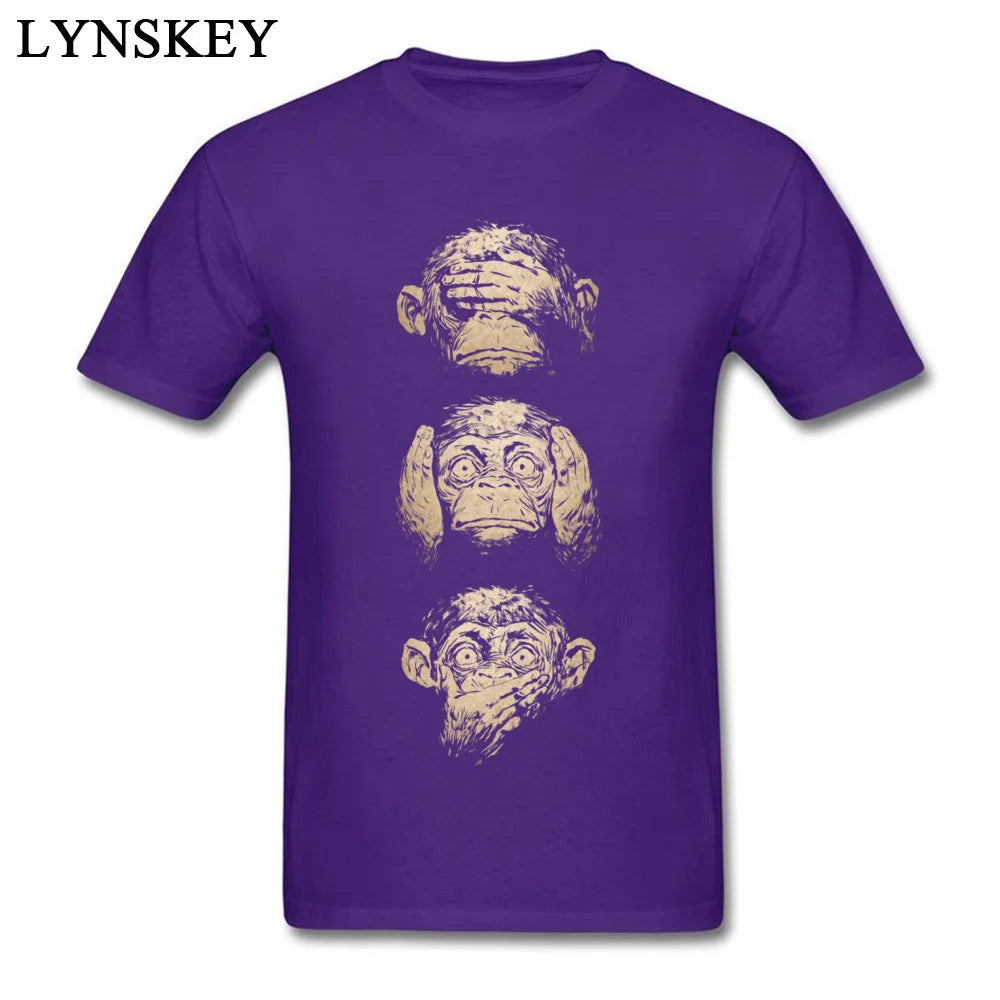 Wise Monkeys Funky T Shirt For Man Retro Painting Tees Top Cotton Fabric Short Sleeve Teens Customize.
