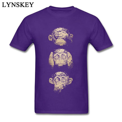 Wise Monkeys Funky T Shirt For Man Retro Painting Tees Top Cotton Fabric Short Sleeve Teens Customize.