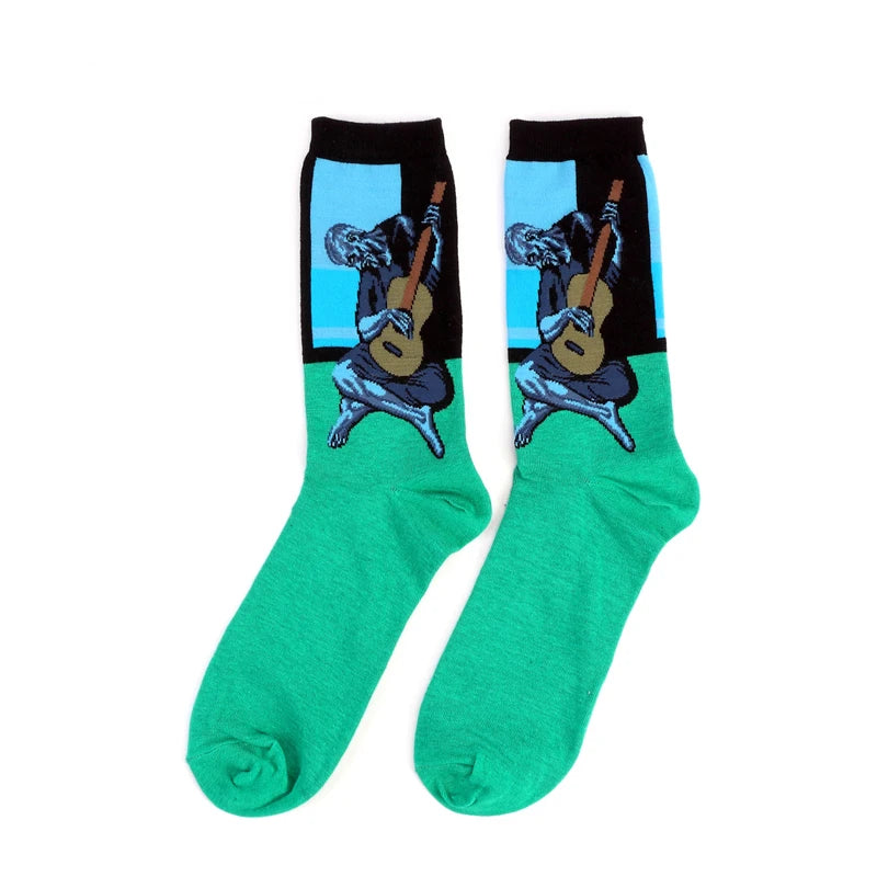 Autumn winter Retro Women Art Van Gogh Mural World Famous Oil Painting Series Men Socks Funny Socks.