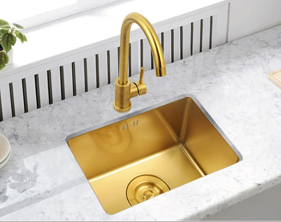 SUS 304 Stainless Steel Luxury Gold Nanometer Island Kitchen Sink Manual Single Bar Counter Mini Kitchen Sinks