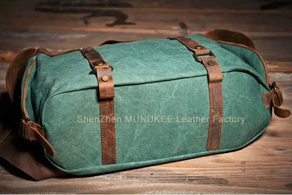 Vintage Military Canvas + Echtes Leder Herren Umhängetasche Sling Umhängetasche Tote Handtasche Herren Canvas Messenger Bag Freizeit