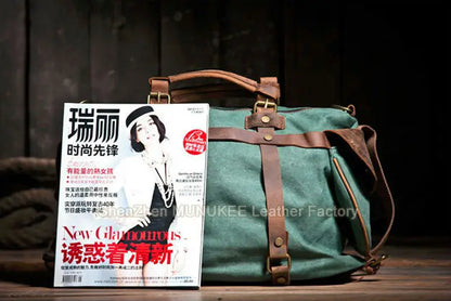 Vintage Military Canvas + Echtes Leder Herren Umhängetasche Sling Umhängetasche Tote Handtasche Herren Canvas Messenger Bag Freizeit