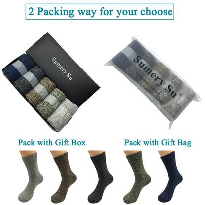5 Pairs/Lot Wool Socks Men Winter Warm Cashmere Comfortable Long Crew Casual Bohemian Sock Male Gift for Husband Father 4 Styles.