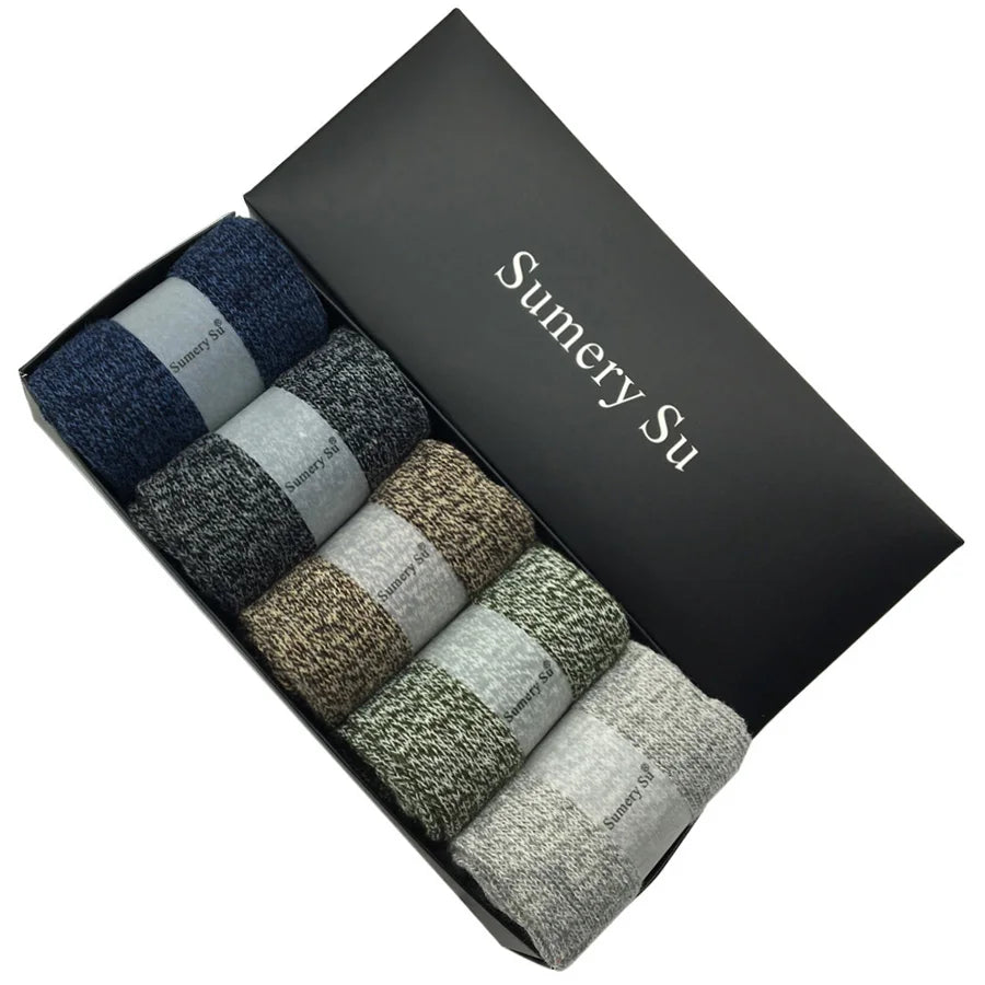 5 Pairs/Lot Wool Socks Men Winter Warm Cashmere Comfortable Long Crew Casual Bohemian Sock Male Gift for Husband Father 4 Styles.