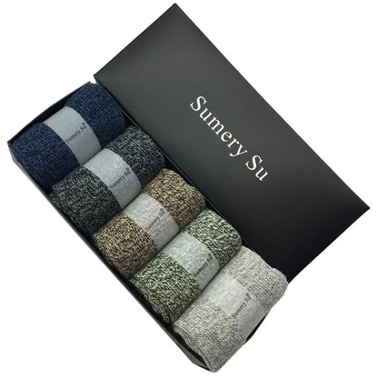 5 Pairs/Lot Wool Socks Men Winter Warm Cashmere Comfortable Long Crew Casual Bohemian Sock Male Gift for Husband Father 4 Styles.