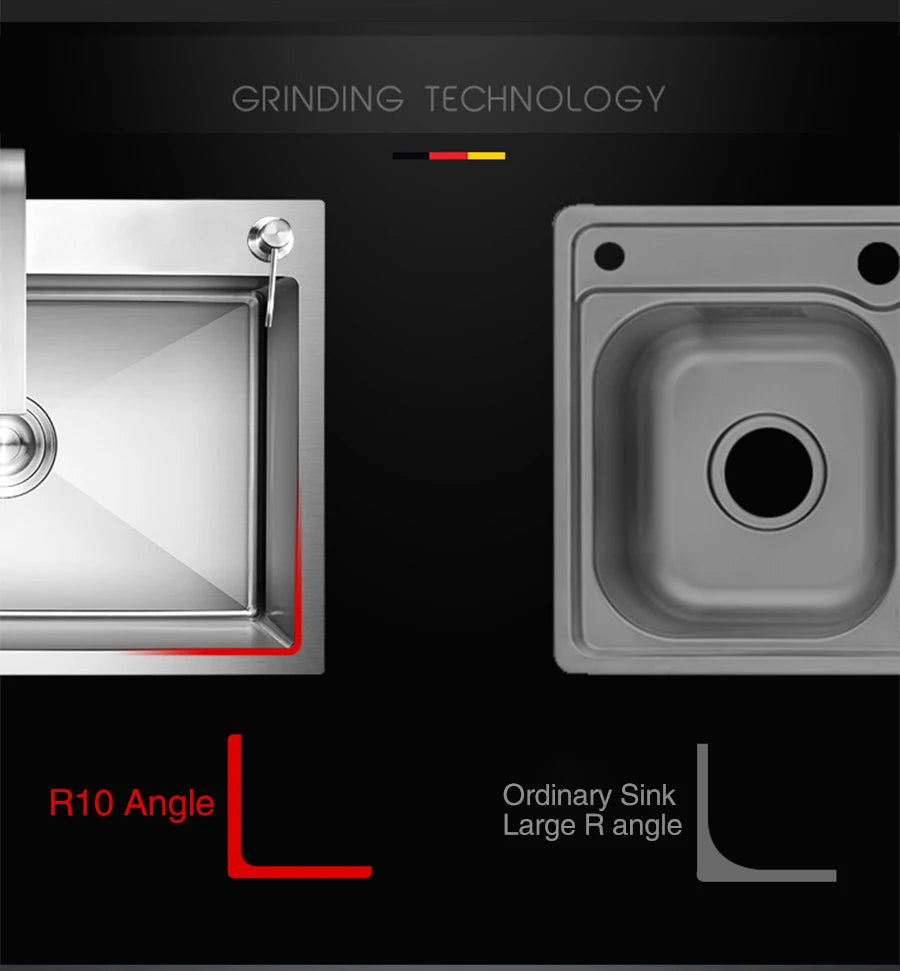 Kitchen sink lead-free austenitic handmade brushed 304 stainless steel 3mm thickness single bowl kitchen sink