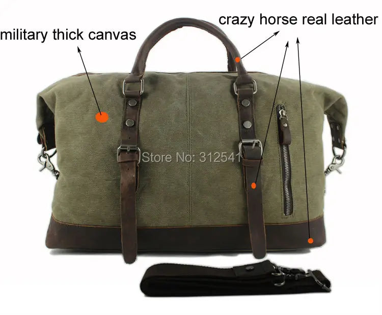 Vintage military Leinwand Leder männer reisetaschen Tragen auf Gepäck taschen Männer Duffel taschen reise tote große wochenende Tasche Übernachtung.