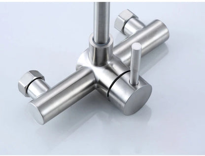 Stainless Steel Wall Mounted Kitchen Faucet Wall Kitchen Mixers Kitchen Sink Tap 360 Degree Swivel Flexible Hose Double Holes