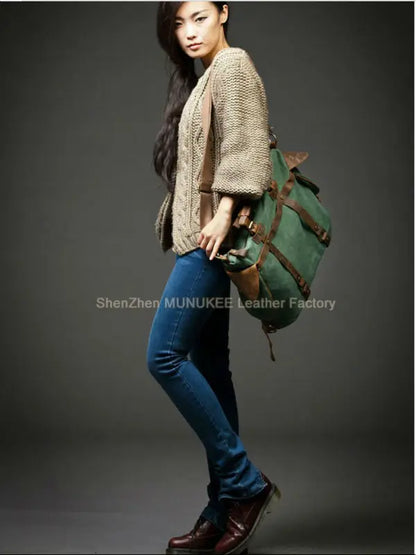 Vintage Military Canvas + Echtes Leder Herren Umhängetasche Sling Umhängetasche Tote Handtasche Herren Canvas Messenger Bag Freizeit