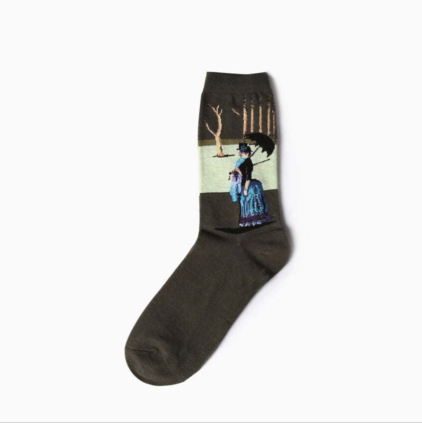 Autumn winter Retro Women Art Van Gogh Mural World Famous Oil Painting Series Men Socks Funny Socks.