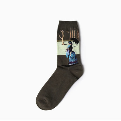 Autumn winter Retro Women Art Van Gogh Mural World Famous Oil Painting Series Men Socks Funny Socks.