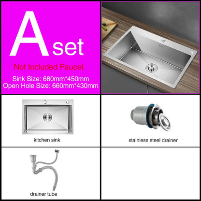 Kitchen sink lead-free handmade brushed 304 stainless steel 3mm thickness single bowl large size kitchen sink