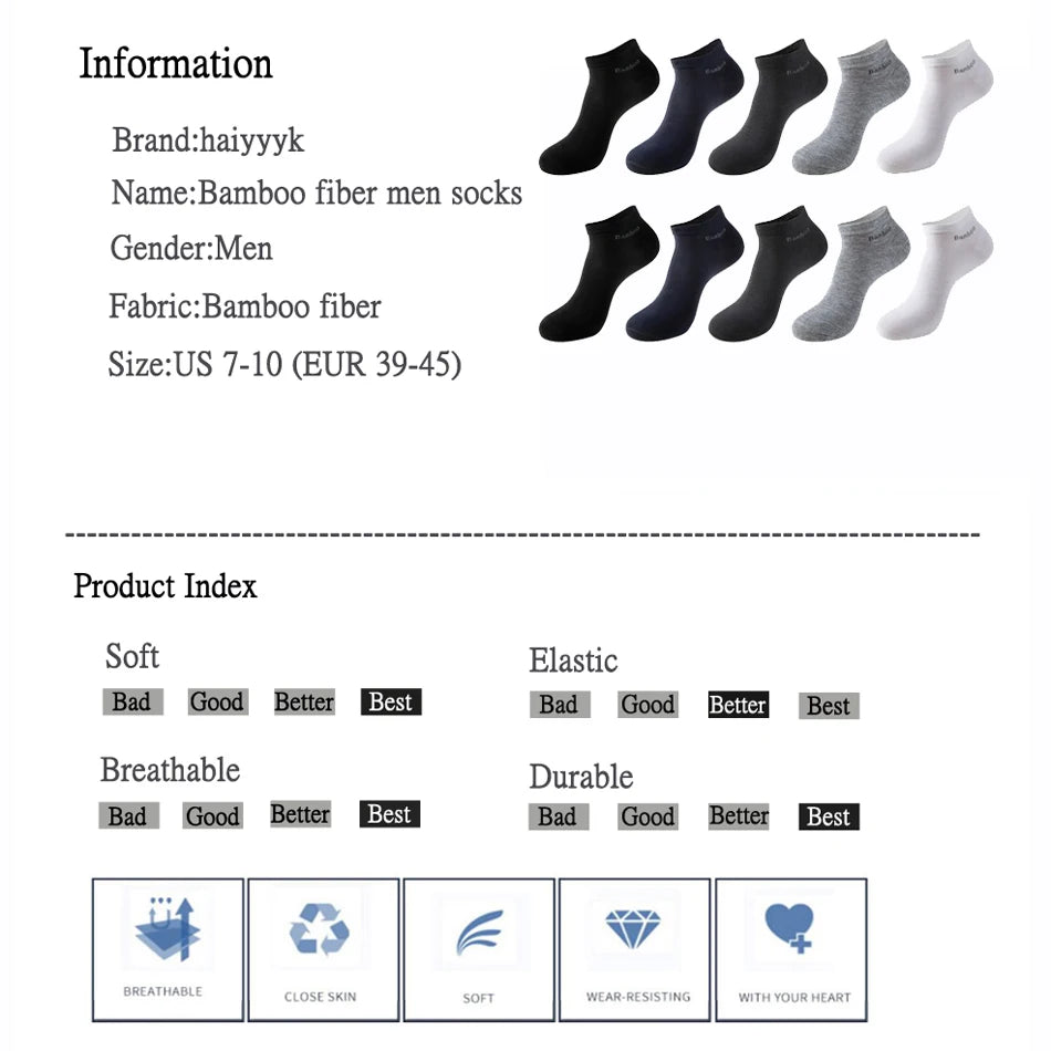 10 Pairs / Pack Men's Bamboo Fiber Socks Short High Quality New Casual Breatheable Anti-Bacterial Man Ankle Socks Men.